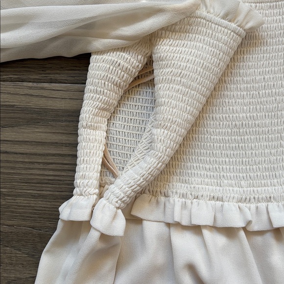 Wilfred | Aritzia Tempest Mini Dress Smocked Chiffon in Light Birch Size XS - Picture 12 of 13
